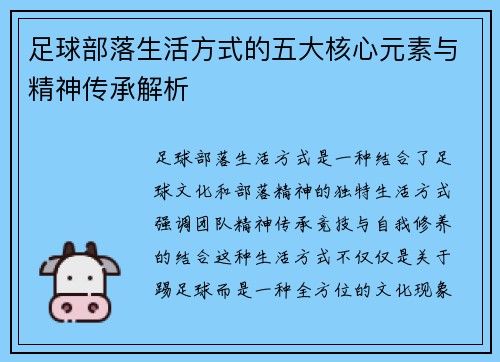 足球部落生活方式的五大核心元素与精神传承解析