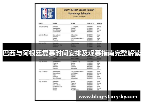 巴西与阿根廷复赛时间安排及观赛指南完整解读